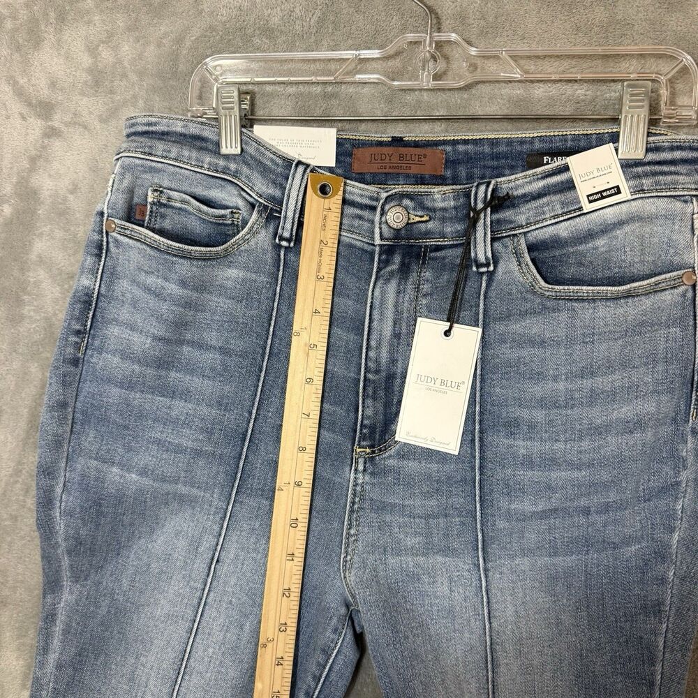 NWT Judy Blue Jeans 15/32 Stretch Blue Denim Front Seam Flare Raw Hem JB82687 - Picture 4 of 11